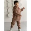 Clothing Sets Children Kids Fleece Winter Outfits Solid Cotton Hooded SweatshirtPants Toddler Infant Suit Boy Girl Casual Warm Clothes 230711