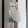 Camiseta feminina colete sem mangas feminina 2023 verão doce menina flor fresca camisola vestindo coreano casual solto versátil sem mangas tops longos