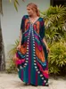 Basic Vrijetijdsjurken Veelkleurig Kaftan Bohemen Print V-hals Maksi-jurk met vleermuisvleugel Mouw Strandkleding voor dames Maksi-jurk met halve mouw Gewaad Q1342 230711