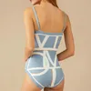 Women's Swimwear 2023 Sexy Women One Piece Swimsuit Female Solid Bathing Suit Pattern Belt Swimming Suits Fashion Lake Blue