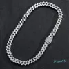 12mm Link Prong Chain NecklaceBracelet 14K White Gold Plated 2 Row Diamond Cubic Zirconia Jewelry