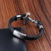 Bracelet en cuir véritable à la mode hommes classique bouton magnétique Bracelets en acier inoxydable corde Wrap charme pour Bracelets masculins L230704