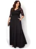 Robes de soirée noir grande taille dentelle soirée bijou cou en mousseline de soie robes de bal avec demi-manches une ligne étage longueur robe formelle