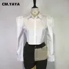 Women's Blouses Shirts CM.YAYA Women Fashion Puff Long Sleeve Turn-down Collar Side Split Irregular Classic Blouse and Shirt Top 2023 New White Black L230712