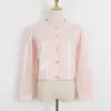 Malha Feminina Bonita Legal com Lantejoulas Branca Cardigan Mujer Feminina Rosa Cintura Alta Cropped Suéter Casaco Curto