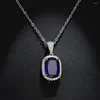 Collane con ciondolo Luxury Big Rectangle Royal Blue Green Stone Clavicola per le donne Collana a catena color argento Gioielli da sposa CZ