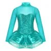 Kids Meisjes Glanzende Pailletten Tulle Splice Keyhole Terug Figuur Schaatsen Rolschaatsen Ballerina Ballet Dans Turnpakje Tutu Dress237Q