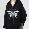 Mannen Jassen Rits Hoodie Mannen Y2K Kleding Mode Hoodies Goth Strass Vlinder Skelet Print Lange Mouwen Sweatshirt Oversized Top