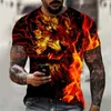 Erkek Tişörtleri Alev Tiger 3D Baskı Yaz T-Shirt Kısa Kollu Giysiler Vintage Kadın Stil Tee Tişört O Neck Street Tees