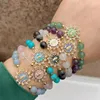 Link Bracelets 2023 Natural Stone Fashion Oval Abalone Chips Shell Jesus Virgin Mary CZ Charms White Stretch Bracelet Crystal Jewelry