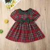 Mädchen Kleider Baby Mädchen Nette Weihnachten Kleid Doppel Schleife Plaid Party Für Kleinkind Kinder Prinzessin Kurzarm