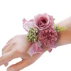 Bride Wrist Corsage Wedding Bridesmaid Hand Flower Silk Artificial Rose Ribbon Bracelet Party Prom Decorative