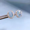 Stud Earrings Classics 925 Sterling Silver Crushed Cut Aquamarine High Carbon Diamonds Gemstone Ear Studs Earring Wedding Fine Jewelry