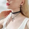 Ketting Oorbellen Set 3 Stuk Zwart Kruis Kant CHOKER Sieraden