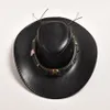 New Faux Leather Western Cowboy Hats for Women Men Panama Cowgirl Jazz Hat Gentleman Dad Fedora Sombrero Hombre Caps