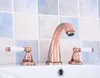 Bathroom Sink Faucets Antique Red Copper Brass Deck Mounted Widespread Basin Faucet 3 Holes Mixer Tap Dual Ceramic Handles Levers Asf538