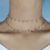 Wisiorek Naszyjniki 925 Sterling Silver Dainty CZ Okrągły Bezel Drip Chandalier Layering Naszyjnik Złoty Wypełniony Delikatna Tęcza Cz Choker Biżuteria HKD230712