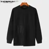 Men's Sweaters INCERUN Tops 2023 South Korea New Men's Round Neck Solid Cotton Fabric Brushed Casual Irregular Hem Long Sleeve Sweater S-5XL Z230712