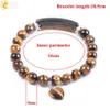 CSJA Natural Stone Tiger' Eye Bracelets for Women 8mm Round Beaded Healing Crystal Heart Charms Stretch Bracelet Protection F105 L230704