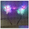 Czapki imprezowe Fluffyfeather Led poroże z pałąkiem na głowę świąteczne oświetlenie uszy jelenia Hairband fantazyjne dekoracje Cosplay W/bateria. Upuść dostawę Ho Dhgn1