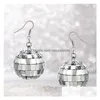 Dangle Lustre 24Mm Disco Ball Boucle D'oreille Rétro 70S Partie Bijoux Sier Boucles D'oreilles Pour Les Femmes Drop Delivery Dhkel