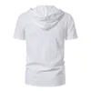 Mannen Tank Tops Mannen Hooded Korte mouwen T-shirt V-hals Shirt Zomer Katoen Linnen Led Casual Mannelijke Ademend 230711