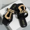 Slippers Womens Personalized Chain Fashion Buckle Wear Sandals Open Toe Outdoors Flat Luxurious Black Woman Shoes 230711