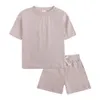 Kleidung Sets Kleinkind Jungen Mädchen Sommer Sport Kleidung Kinder Solod Farbe Baumwolle Casual Crewneck Kurzarm T-Shirt Shorts Kinder Outfits 230711