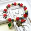 Charm Bracelets Top-rated Fashion Alloy Charms Glass Beads Red With Tree Leaf Women DIY Jewelry Female Bijoux Gift B15213