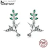 Charm BAMOER 100% Authentic 925 Sterling Silver Hummingbird Greeting Bird Stud Earrings Women's Fashion Earrings Jewelry SCE464 Z230713