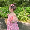 Mädchen Kleider Sommer Neue Mädchen Dreidimensional Gesticktes Rose Neckholder Kleid Nette Süße Prinzessin KleidHKD230712