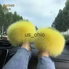 Slippers Summer Real Fur Slippers Ladies Indoor Furry Fur Flip Flops Women Plush Fox Fur Slides For Women House Shoes Woman Slipper Beach J230712