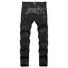 Jeans voor heren Zwart Ripped Applique Geborduurd Punk Style Mid-Rise Slim Pencil Pants Fashion Streetwear