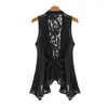 Women's Tanks Solid Color Sweet Mid-Length Back Hollow Out Lace Vest Jacket Skin-touching Tops Sleeveless Streetwear