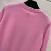 2023 Suéter de malha outono rosa com miçangas manga longa gola redonda lantejoulas suéter estilo pulôver B3Q112121