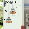 Outros adesivos decorativos flor colorida gaiola pássaros voando adesivo de parede decoração criativa para casa sala de estar decalques papel de parede quarto berçário decoração da janela x0712