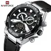 NAVIFORCE Herrklockor Mode Casual Quartz Dual Display Digital Vattentät Man Armbandsur Alarm Kronograf Lysande klocka