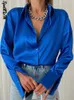 Women's Blouses Shirts Elegant Satin Long Sleeve Blouses Women 2022 Vintage Blue Green Silk Shirt Women Casual Loose Button Up Female Shirts Tops L230712