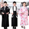 Novos meninos negros japoneses quimono criança guerreiro espadachins tradicionais Yukata criança performance de palco roupas cosplay 300O