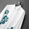 Men's Casual Shirts Luxury Flowered Long Sleeve Slim Business Dress Social Party Streetwear High-quality Men Clothing