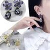 Dangle Earrings Bright Cubic Zirconia Flower Luxury Women Anniversary Accessories Gifts Water Drop Imitation Pearl Pandent Earring