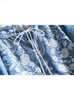 Kvinnors blusar skjortor vintage chic kvinnor blommor broderi strand bohemian denim bomullsblockskjorta långärmad v-hals tofs lös boho jeans skjortor l230712