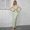 Nane Yeşil Kadın Lady Maxi Long Beach Club elbiseleri İnce Bodycon Seksi Resmi Kıyafetler İş Ofisi Paris Göster Moda Elbise 0521
