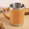 Mugs Natural Wooden Tea Water Cups Stainless Steel Liner Drinks Coffee Beer Mugs with Lid Kitchen Bar Drinkware R230712