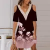 Casual Dresses Women Summer Floral Print Off Shoulder V Neck Tribal Short Sleeve Sundress Ethnic Loose Comfy Ventilate