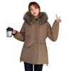 Women's Trench Coats Casual Parka Women Loose Fur Collar Hooded Lining Jacket Cotton-Padded Coat Thick Outwear Korean Warm Feminino LD2228