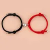 Romantische 2 stksset Hart Magnetische Paar Armbanden Mannen Vrouwen Klassieke Zwart Wit Gepaard Liefhebbers Armband Verstelbare Braslet Knoop L230704