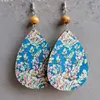 Dangle Earrings Western Style Fun Daisies Flower Print Cork And Wood Teardrop Drop For Women Summer Wooden Her