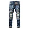 Jeans för män Gatumode Herr Retro Blå Stretch Slim Fit Målad Ripped Skarvad Designer Hip Hop Denim Biker Byxor Hombre 230711