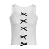 Women's Tanks Cute Top Women Summer 2023 Black Bows Decoration Hollow Out White Cropped For Sweet Girls Kawaii Clothes